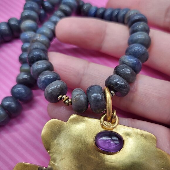 Ana Srdic S Africa Lapis Lazuli Beaded Gold Vermeil Amethyst Cabochon Necklace - Picture 12 of 14